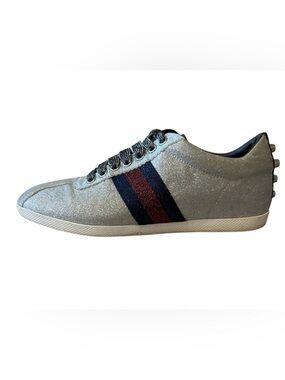 Gucci Bambi Silver Glitter Web Sneaker 39 Spiked